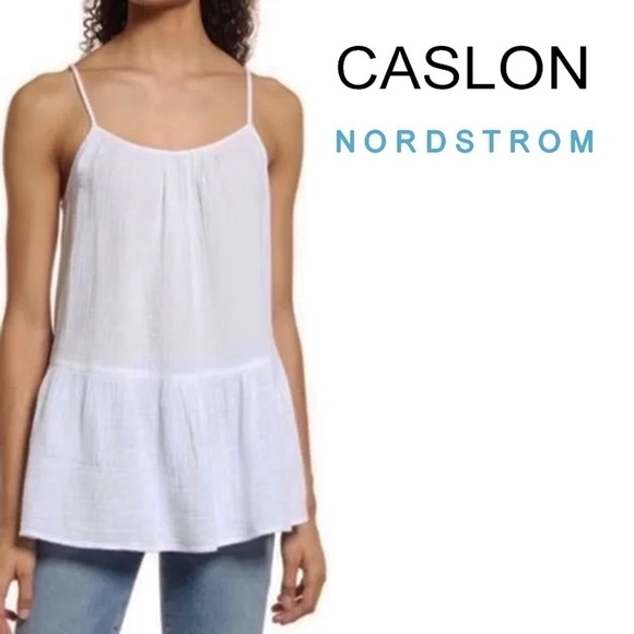 CASLON 100% Cotton Peplum Top Blouse Tank Oversized Ruffled Waffle Gauze NWOT - Picture 1 of 11
